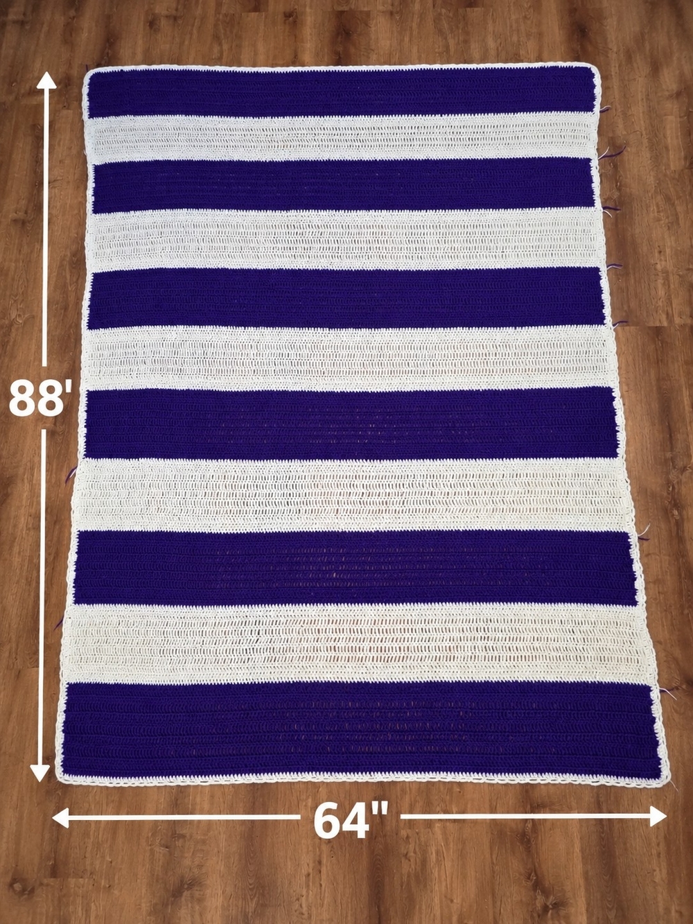 Handmade Crochet Blanket Purple & White Striped 64” x 88” Team School Colors
